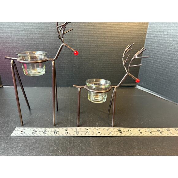 Christmas Set Of Two Iron Reindeer Tea Light Candle Holders - Picture 9 of 9